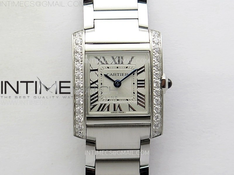Tank Francaise Ladies 21.2mm Diamonds Bezel SS 8848F 1:1 Best Edition Silver Dial on SS Bracelet Ronda Quartz
